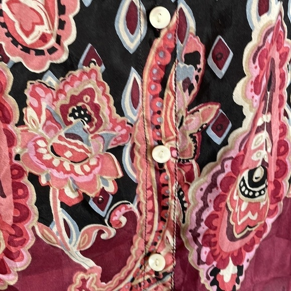 Lucky Brand 100% Silk Paisley Balloon Sleeve Button Front Shirt size M - Picture 7 of 17